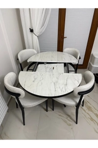 Elips Yuvarlak Açılır Masa Sandalye Takımı Mdf 100x100